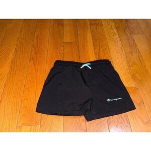 Champion Kids Black Athletic Shorts Teal Logo Size 5/6 Elastic Waist Liner